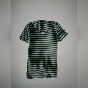 J. Crew Green and White Striped Short Sleeve Tee